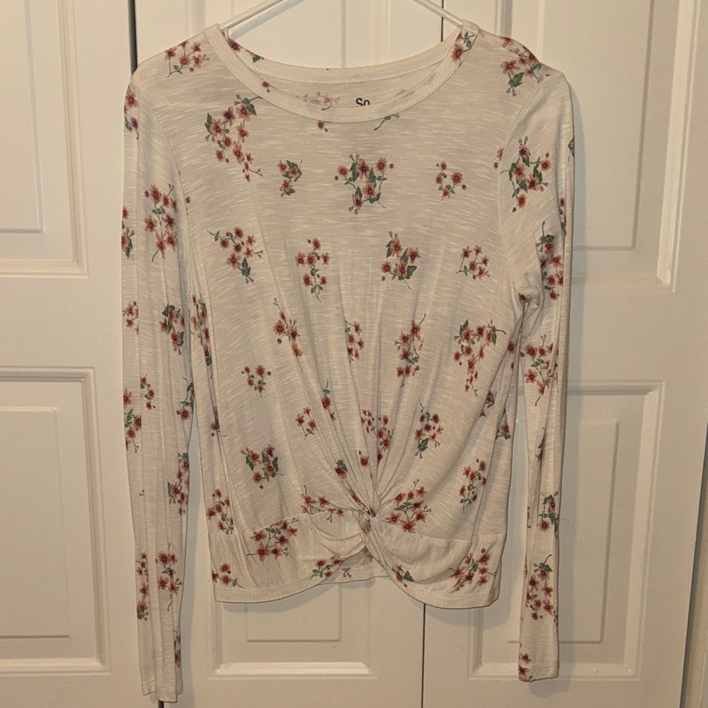 SO Cream Floral Knot Long Sleeve Top